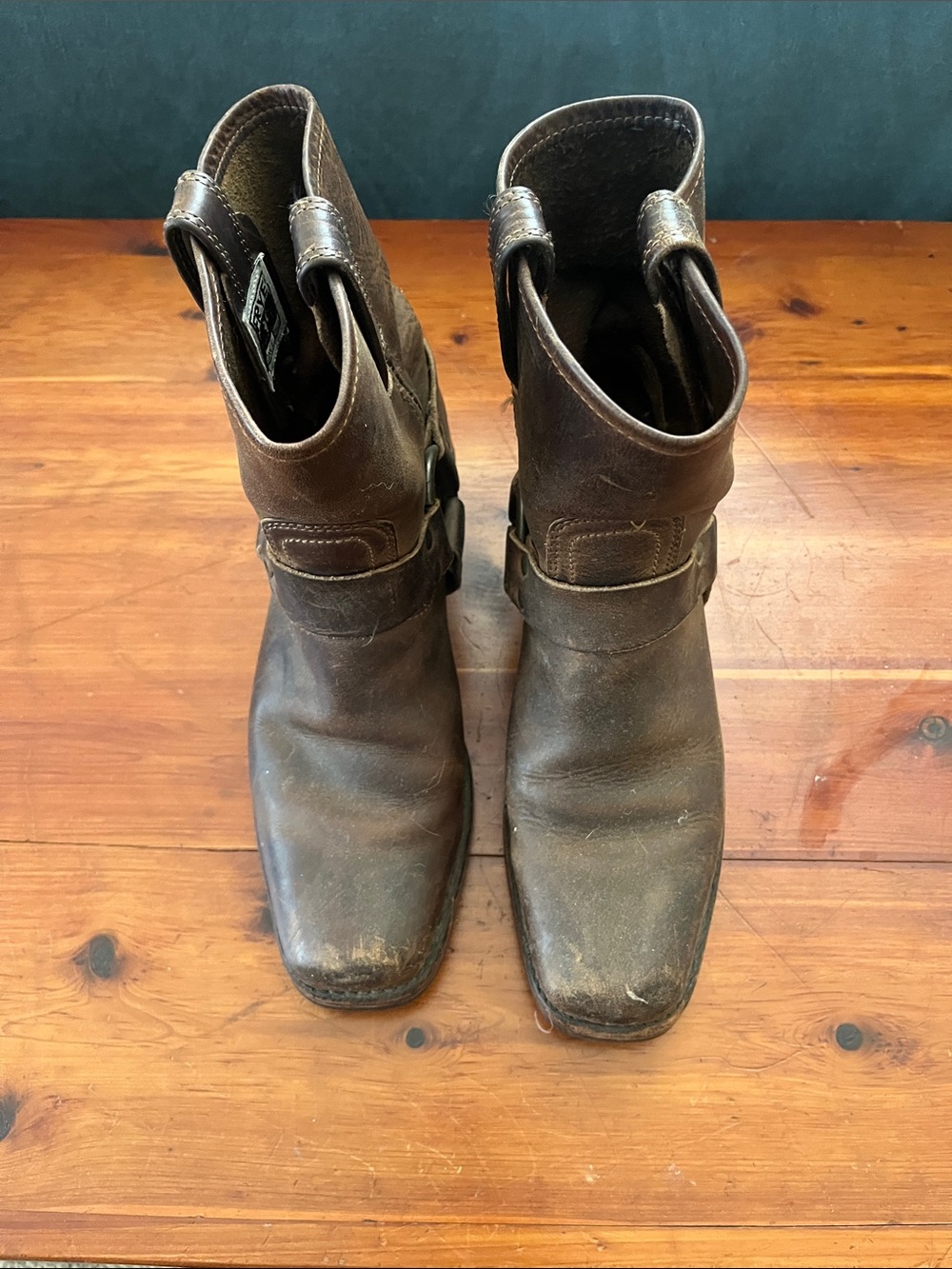 Short Frye Brown Leather Harness Boots